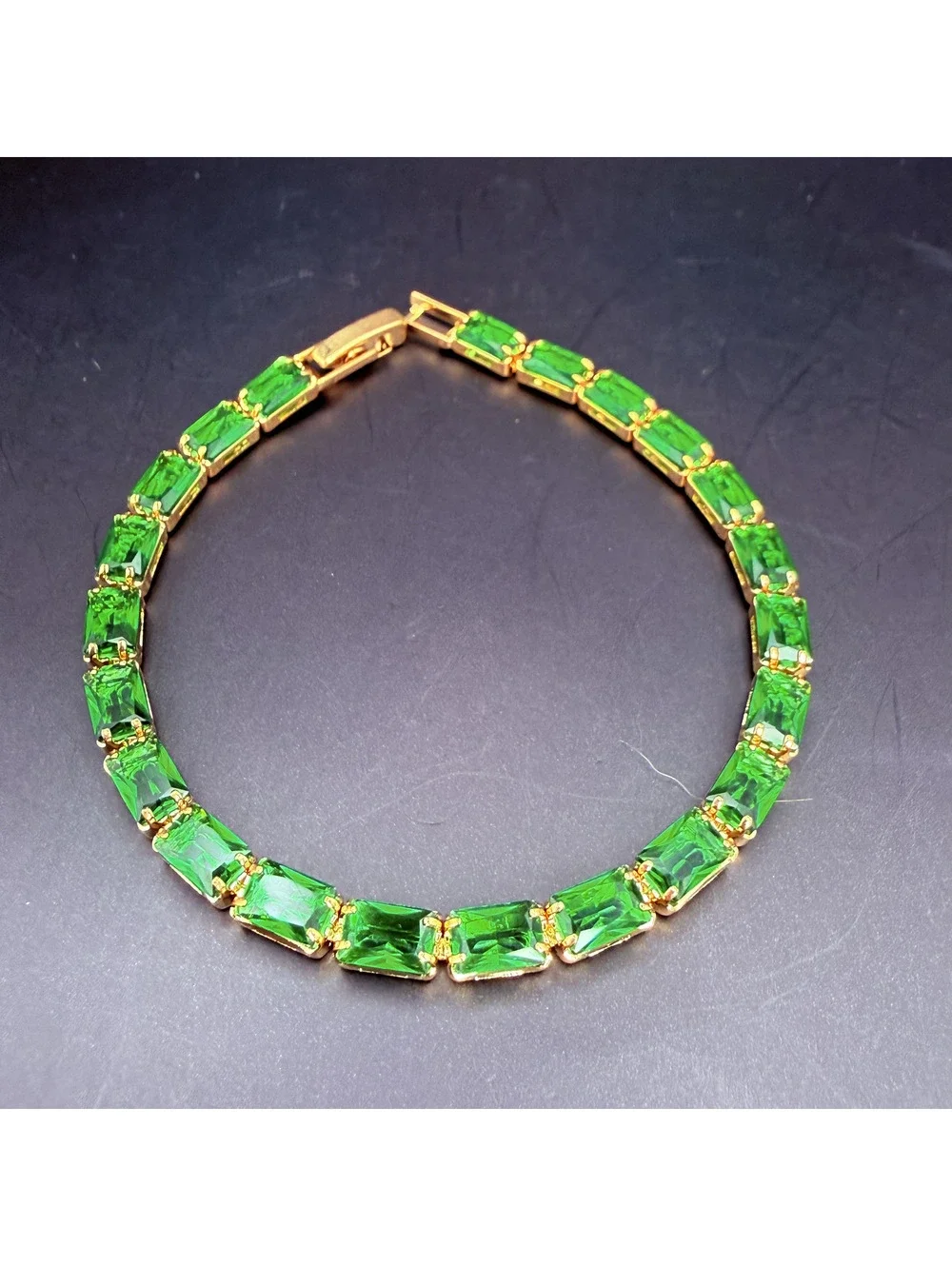 candy+clover emerald green baguette crystal gold tone bracelet